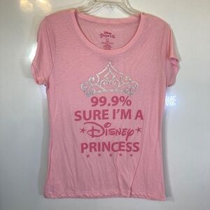 Disney 99.9% Sure I’m A Disney Princess Shirt Junior Sz XL Pink Short Sleeve